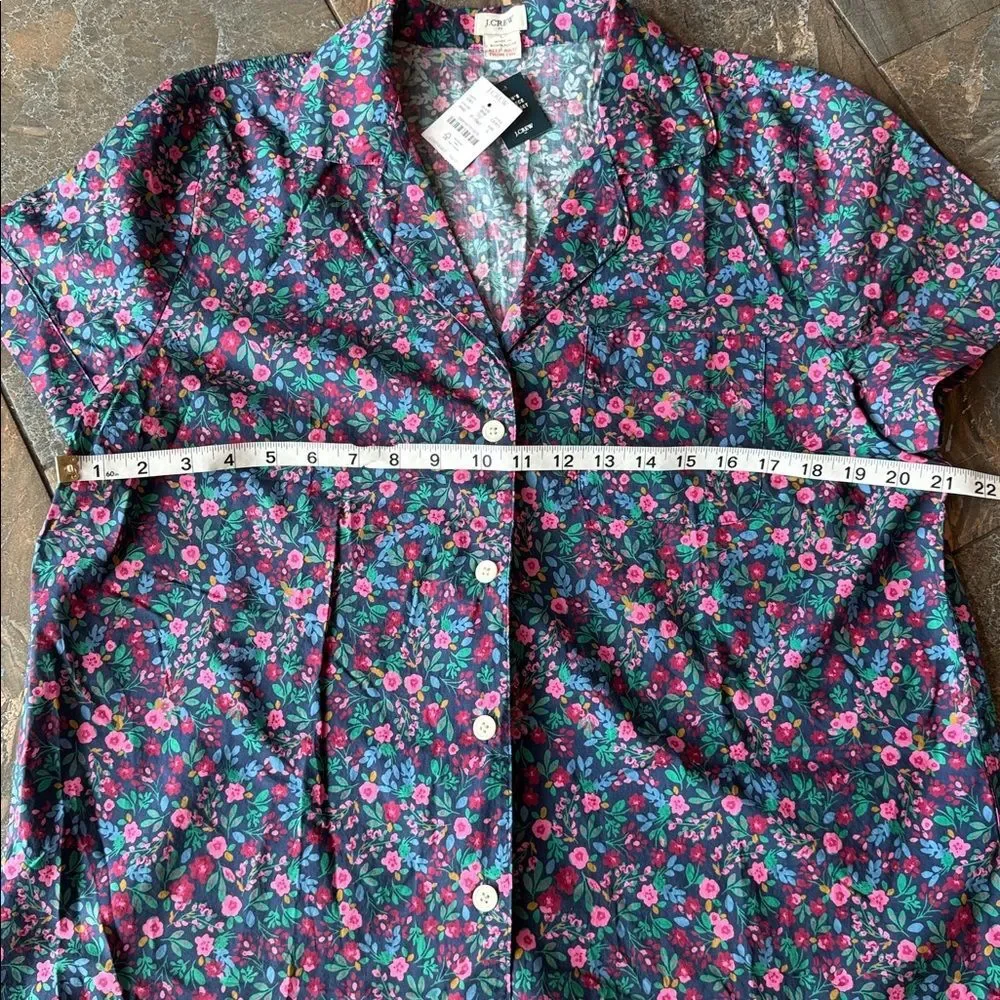 New women's J. Crew cotton pajama button down top in navy/pink floral Size L